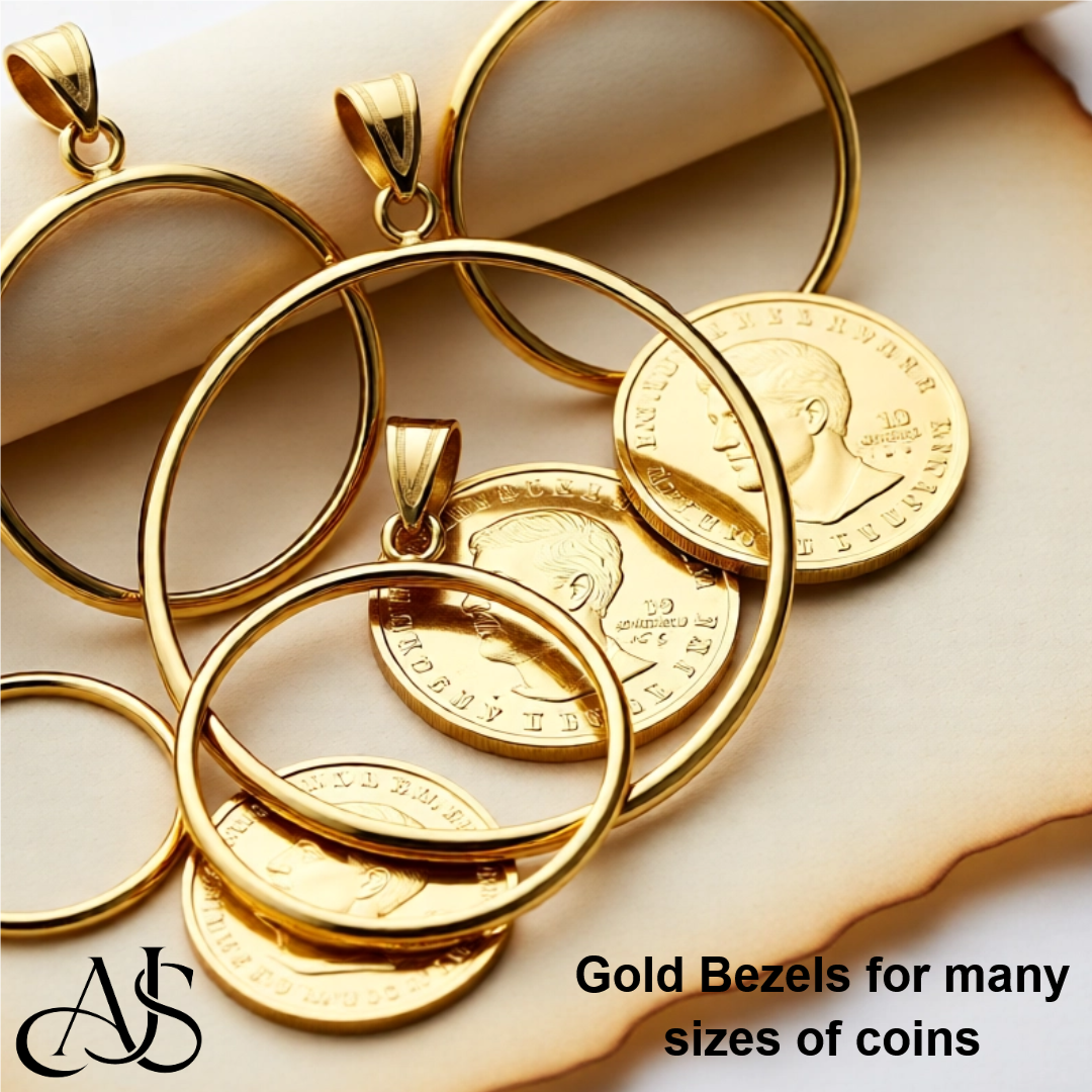14K Yellow Gold Coin Bezel Mountings for US and Foreign Coins in 13mm - 39.5mm Coin Size