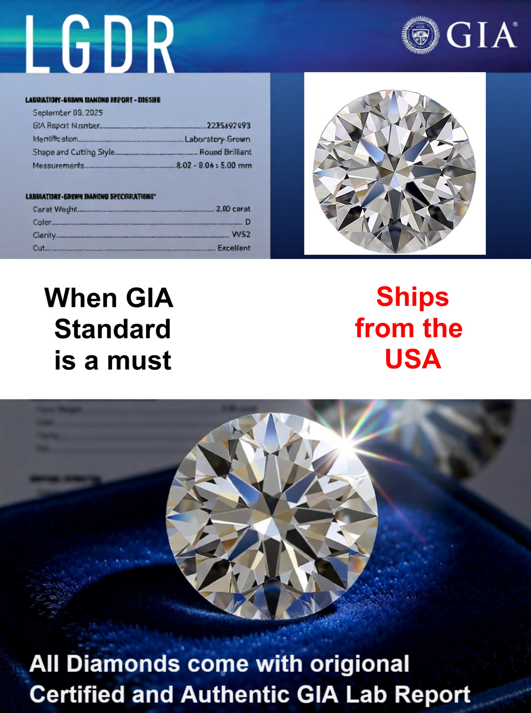 GIA Certified Lab Grown Loose Diamonds in D-E Color, VVS1-VS1 Clarity sizes 1-10 Carat for  Engagement Ring, Earring, Pendants & Necklace