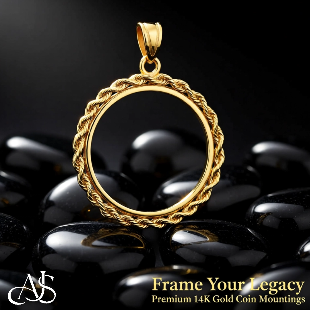 14K Yellow  Gold Coin Bezel Pendant - 2mm Polished Rope Edge Prong Setting for 13mm-39.5mm Coins - Fine Jewelry Holder Necklace Charm