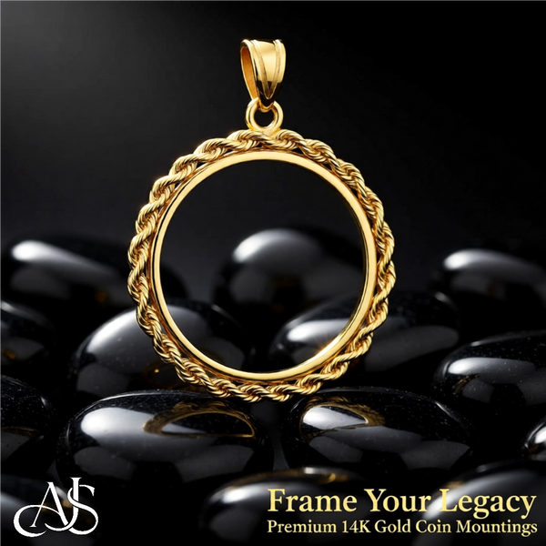 14K Yellow  Gold Coin Bezel Pendant - 2mm Polished Rope Edge Prong Setting for 13mm-39.5mm Coins - Fine Jewelry Holder Necklace Charm