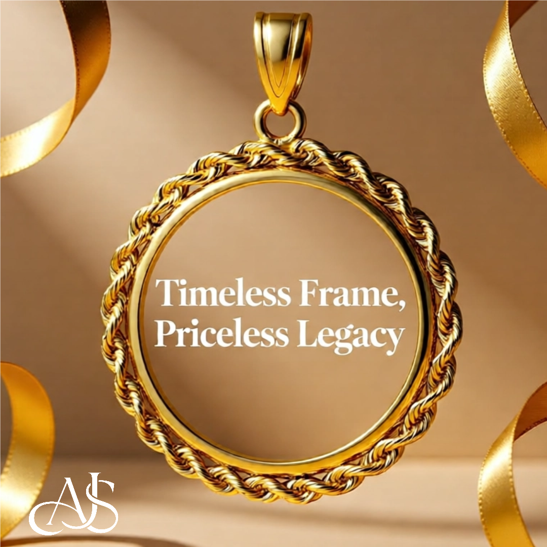 14K Yellow  Gold Coin Bezel Pendant - 2mm Polished Rope Edge Prong Setting for 13mm-39.5mm Coins - Fine Jewelry Holder Necklace Charm