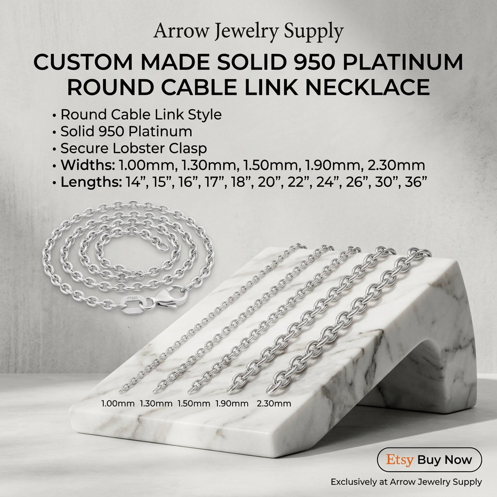 Round Cable Link Solid 950 Platinum Chain Necklace 1mm-2.3mm Widths