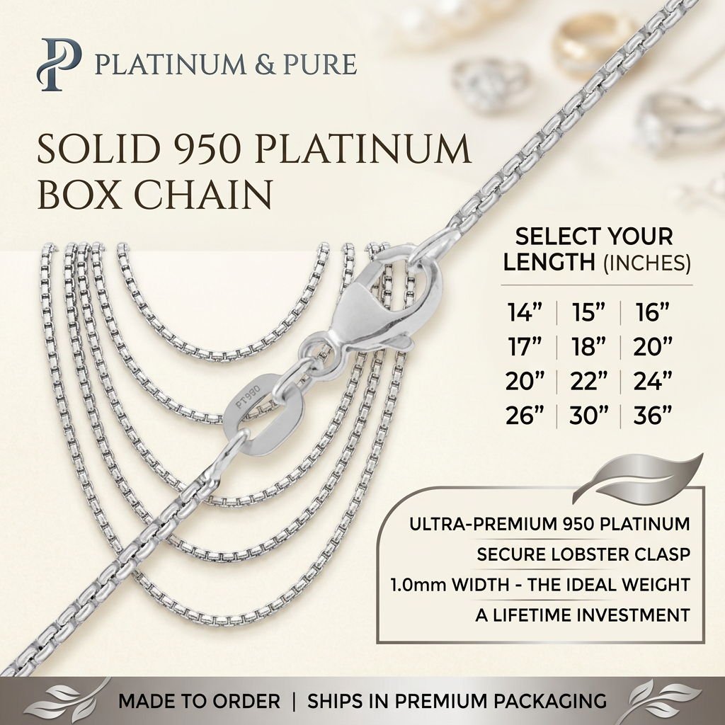 Venetian Box Chain Necklace 1mm Width Solid 950 Platinum