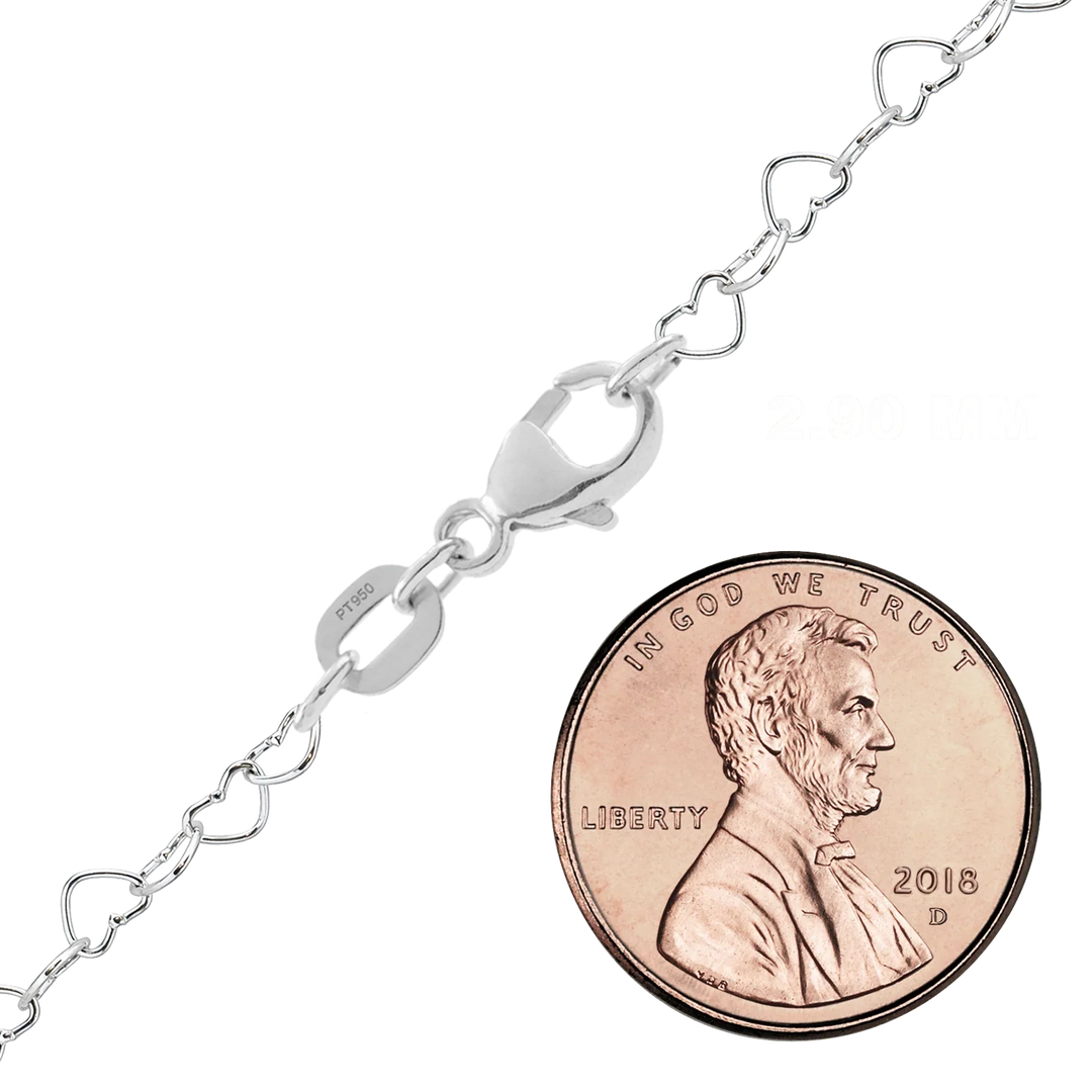 Heart Cable Links 950 Platinum Chain Necklace 2.9mm