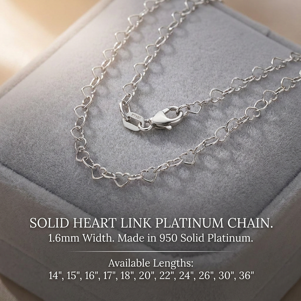 Heart Cable Links 950 Platinum Chain Necklace 2.9mm
