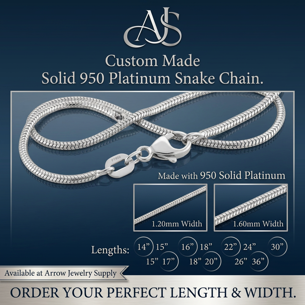 Round Snake 950 Platinum Chain Necklace 1.2mm and 1.6mm Widths