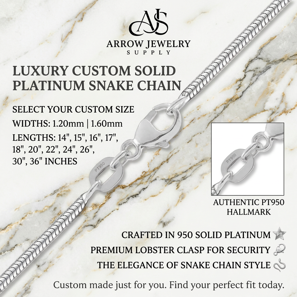 Round Snake 950 Platinum Chain Necklace 1.2mm and 1.6mm Widths