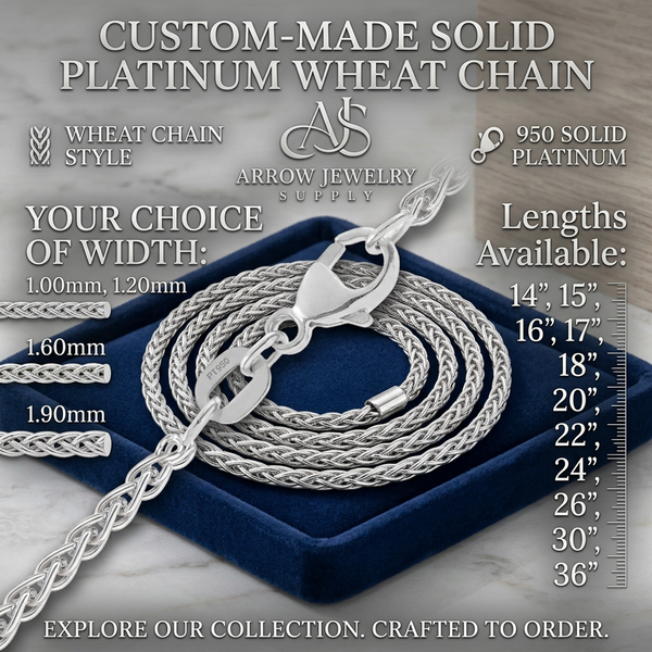 Round Wheat 950 Platinum Chain Necklace 1, 1.2, 1.6, and 1.9mm Widths