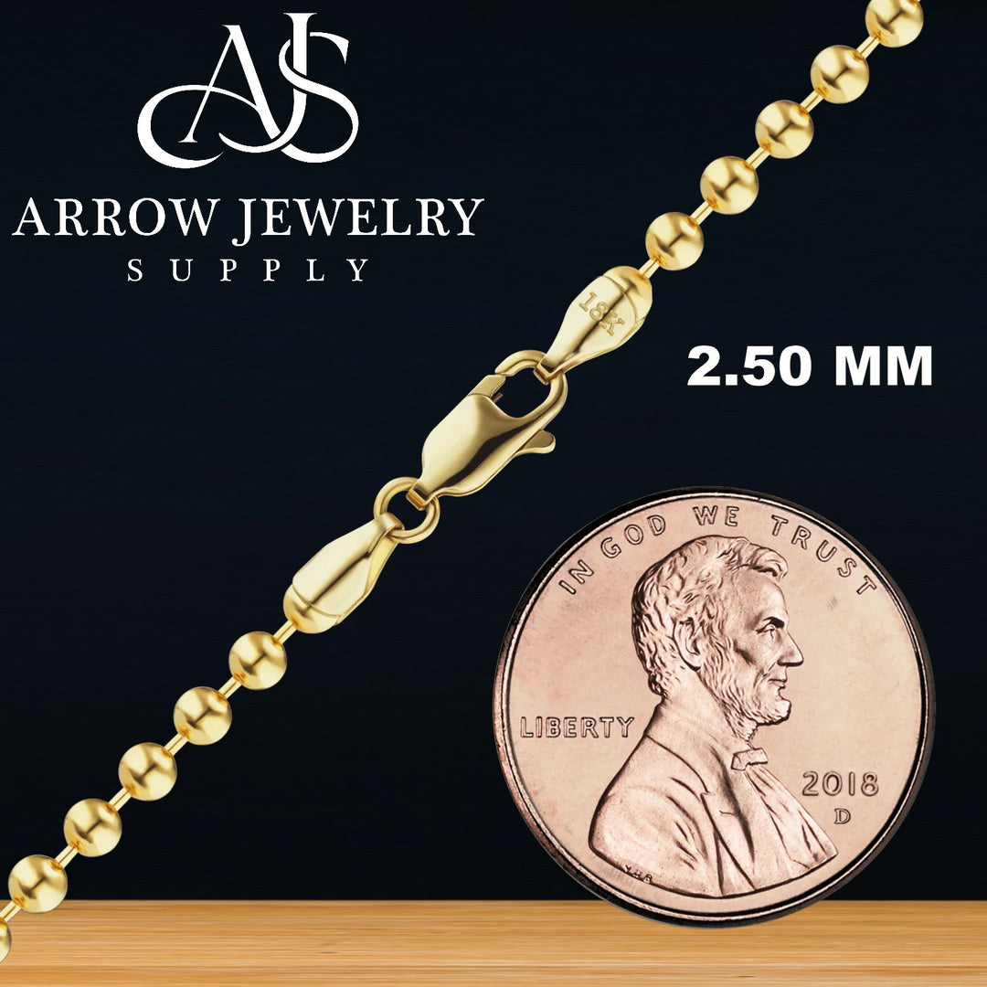 18K Yellow Solid Gold Round Bead Necklace Chain