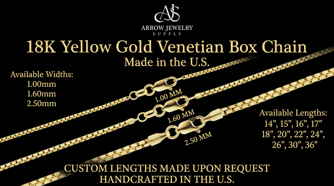 18K Yellow Solid Gold Venetian Box Necklace Chain