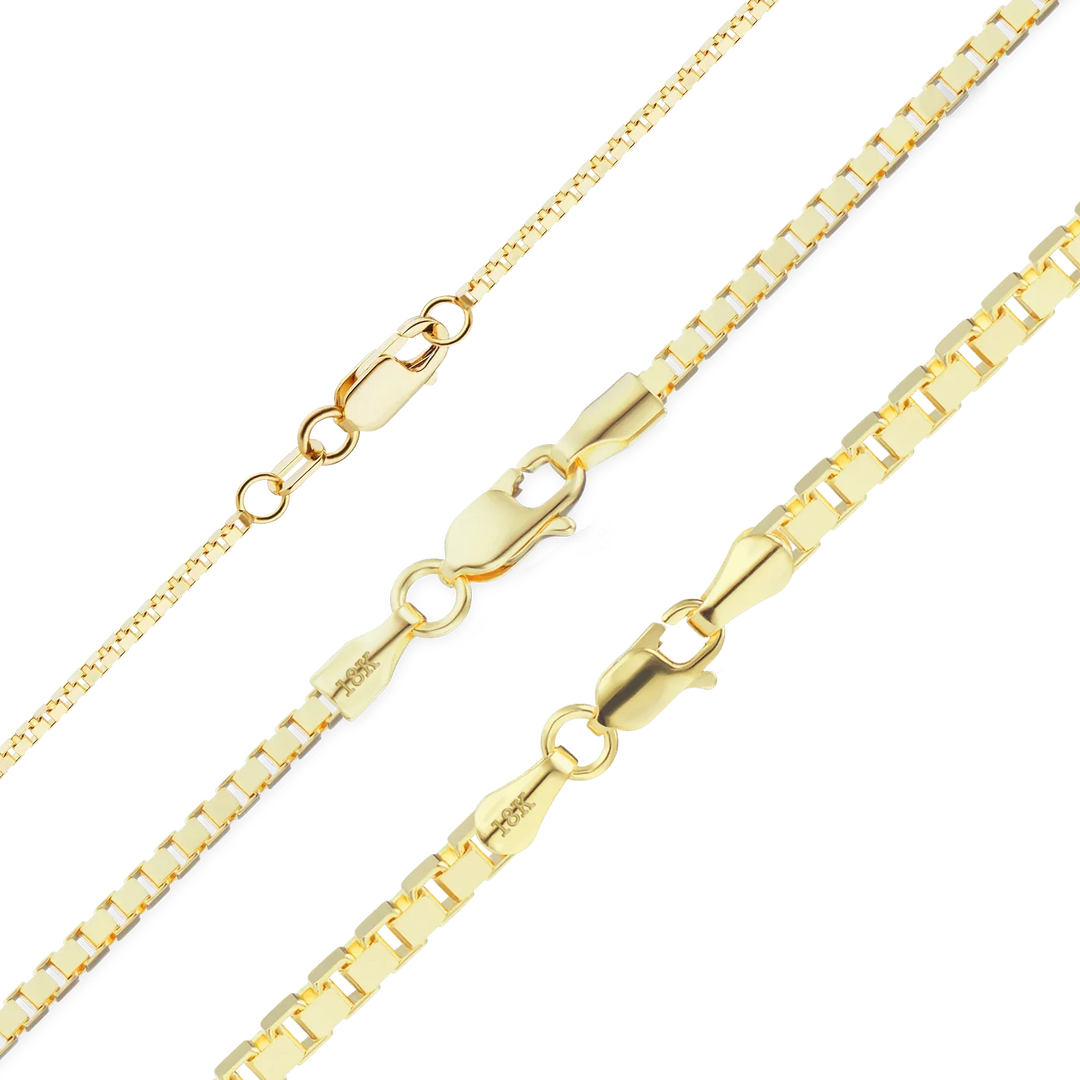 18K Yellow Solid Gold Venetian Box Necklace Chain