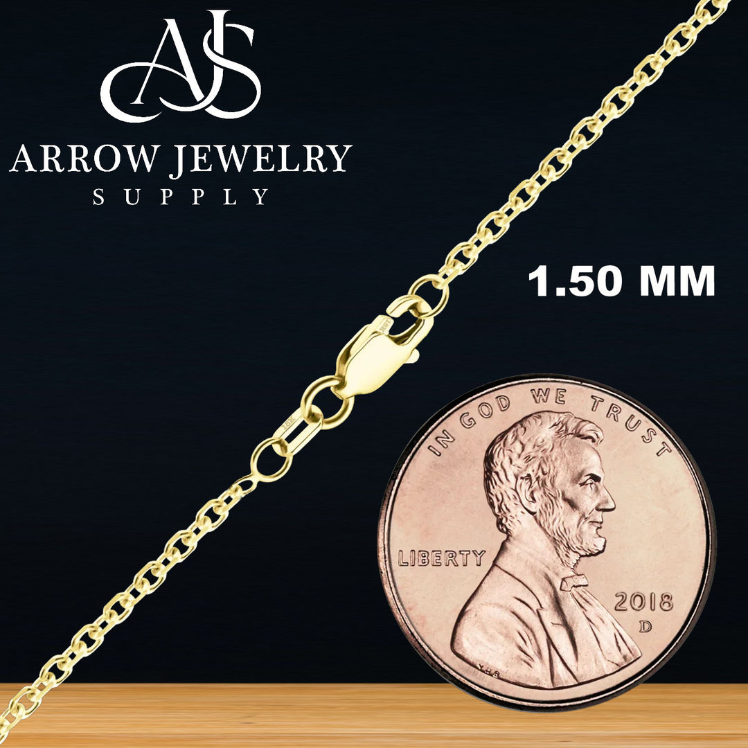 18K Yellow Solid Gold Diamond Cut Round Cable Link Necklace Chain