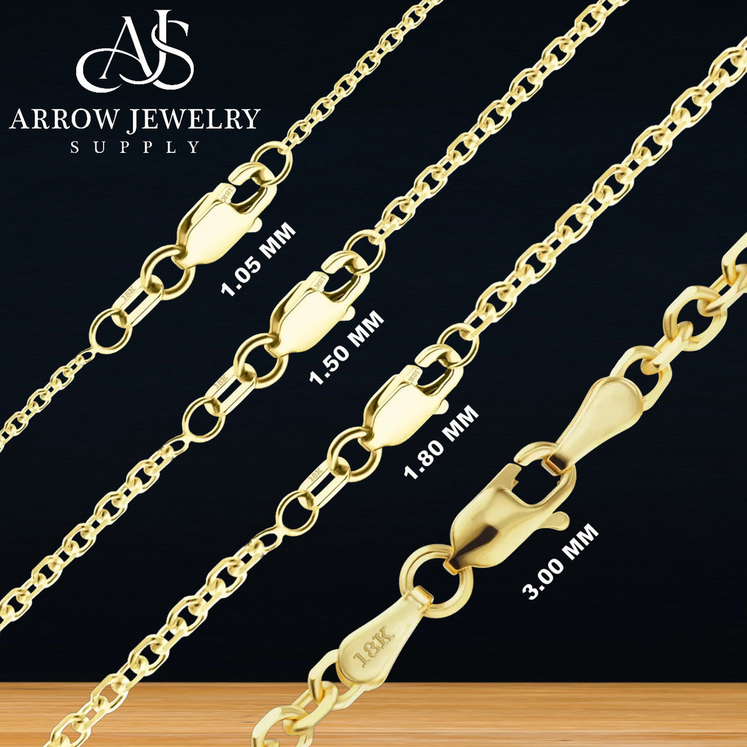 18K Yellow Solid Gold Diamond Cut Round Cable Link Necklace Chain