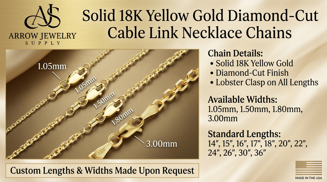18K Yellow Solid Gold Diamond Cut Round Cable Link Necklace Chain