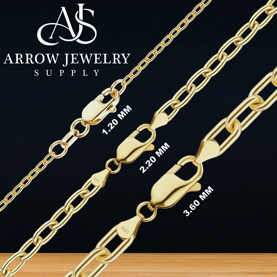 18K Yellow Solid Gold Elongated Oval Cable Link Necklace Chain