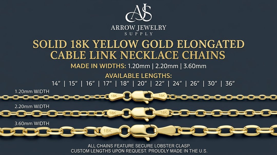 18K Yellow Solid Gold Elongated Oval Cable Link Necklace Chain