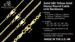 Load image into Gallery viewer, 18K Yellow Solid Gold Heavy Round Cable Link Necklace Chain
