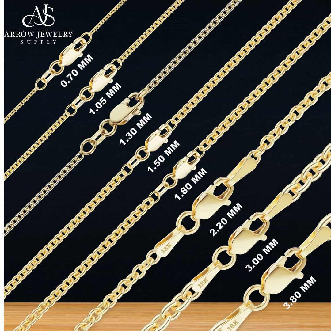 18K Yellow Solid Gold Heavy Round Cable Link Necklace Chain