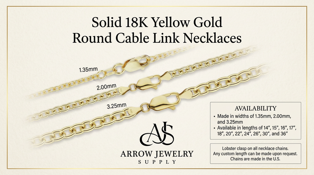 18K Yellow Solid Gold Medium Round Cable Link Necklace Chain