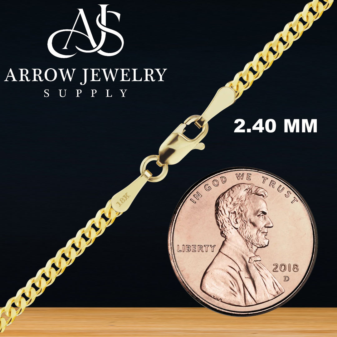 18K Yellow Solid Gold Classic Curb Cuban Link Necklace Chain