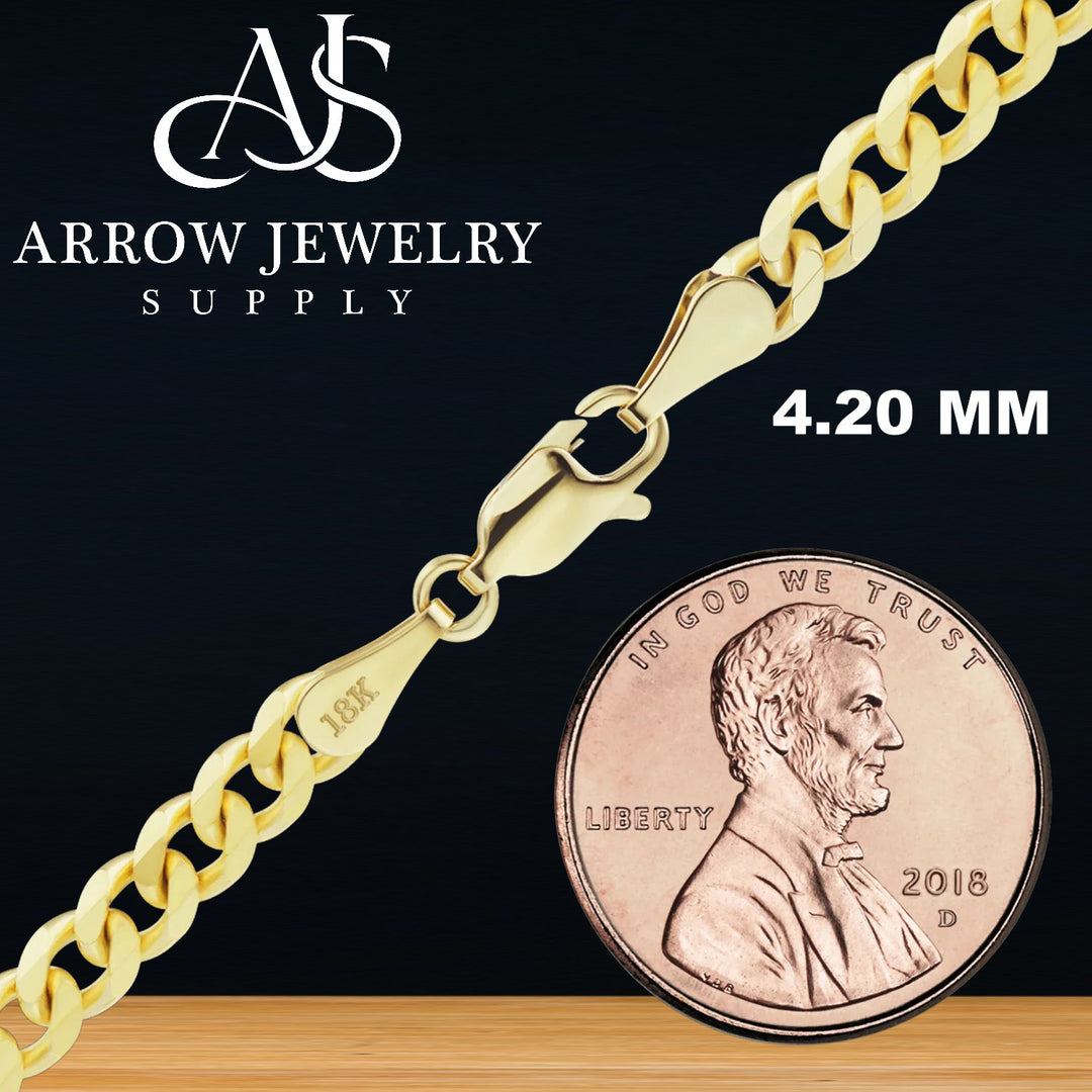 18K Yellow Solid Gold Classic Curb Cuban Link Necklace Chain