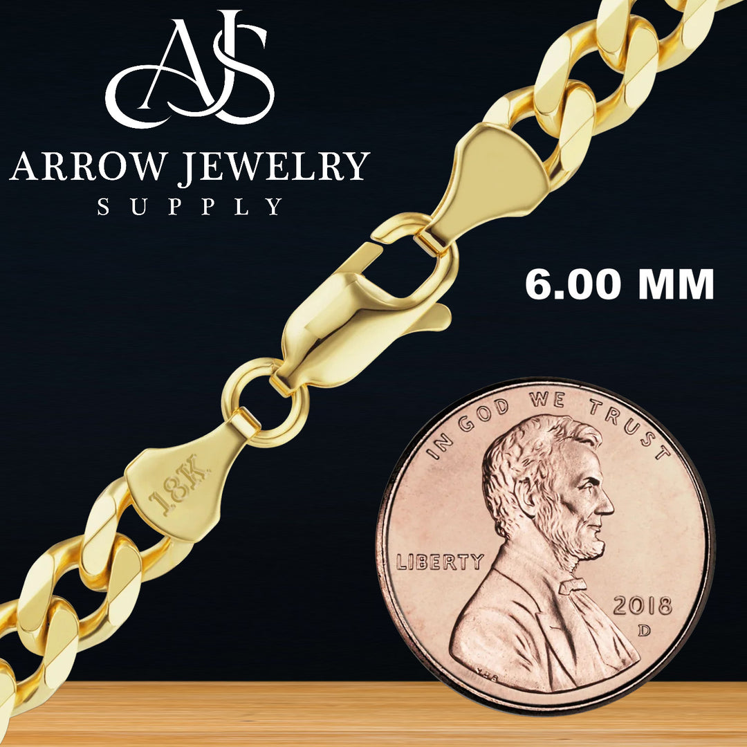 18K Yellow Solid Gold Classic Curb Cuban Link Necklace Chain