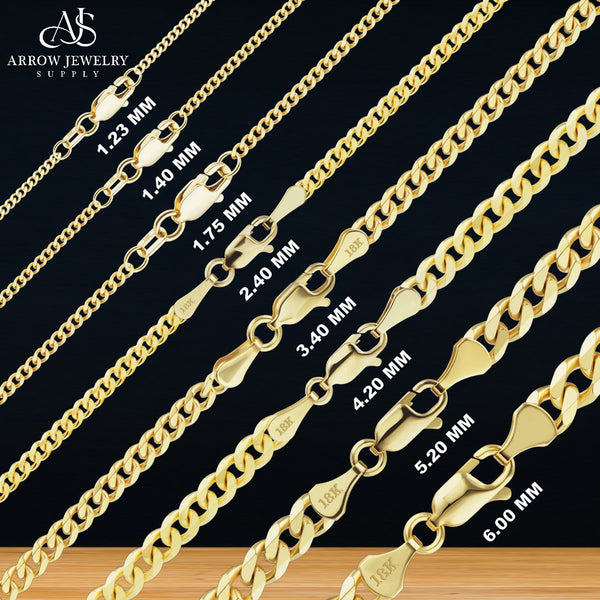 18K Yellow Solid Gold Classic Curb Cuban Link Necklace Chain