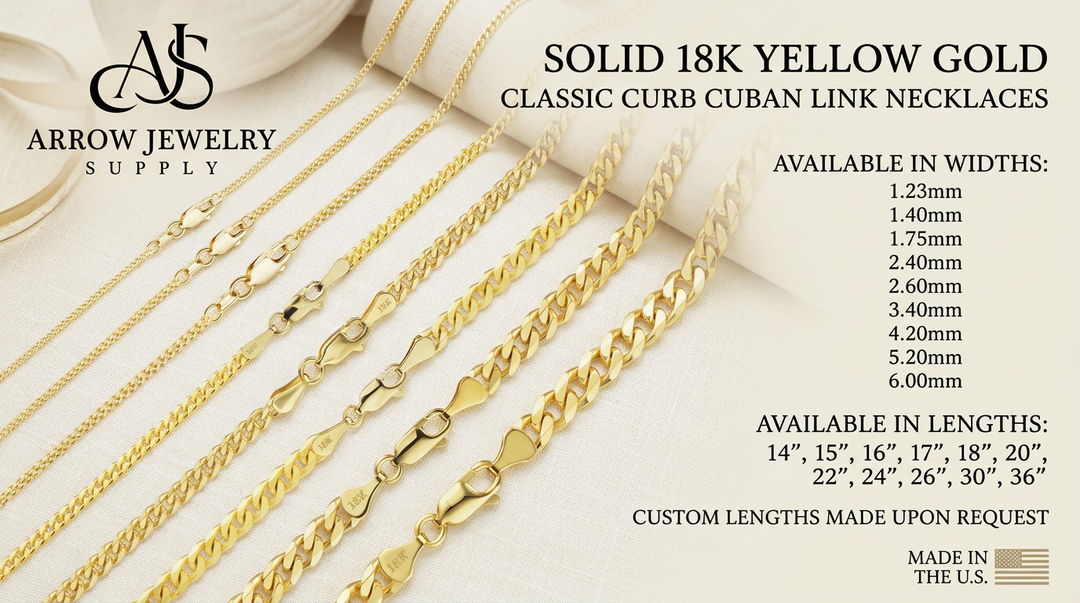 18K Yellow Solid Gold Classic Curb Cuban Link Necklace Chain