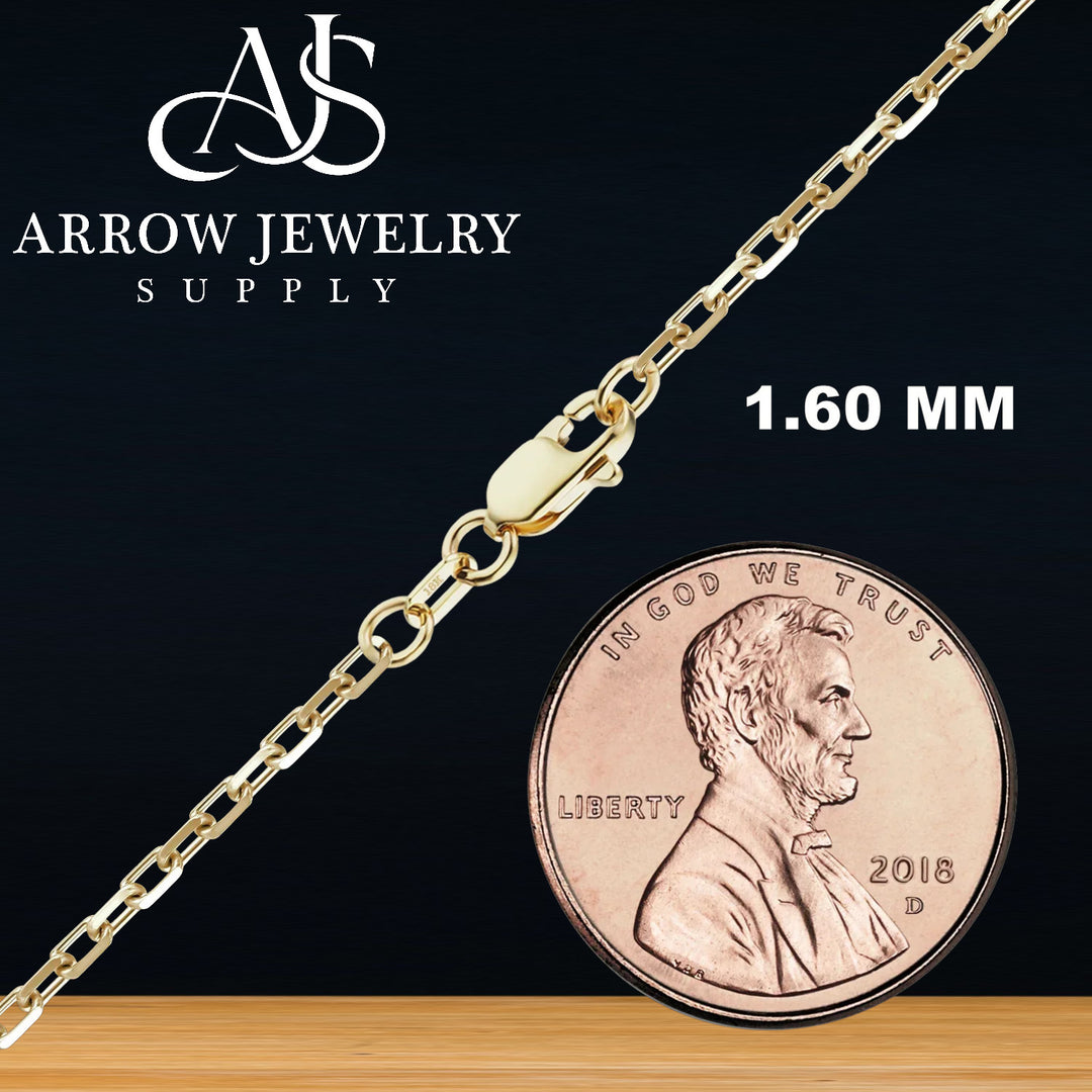 18K Yellow Solid Gold Elongated Diamond Cut Cable Link Necklace Chain