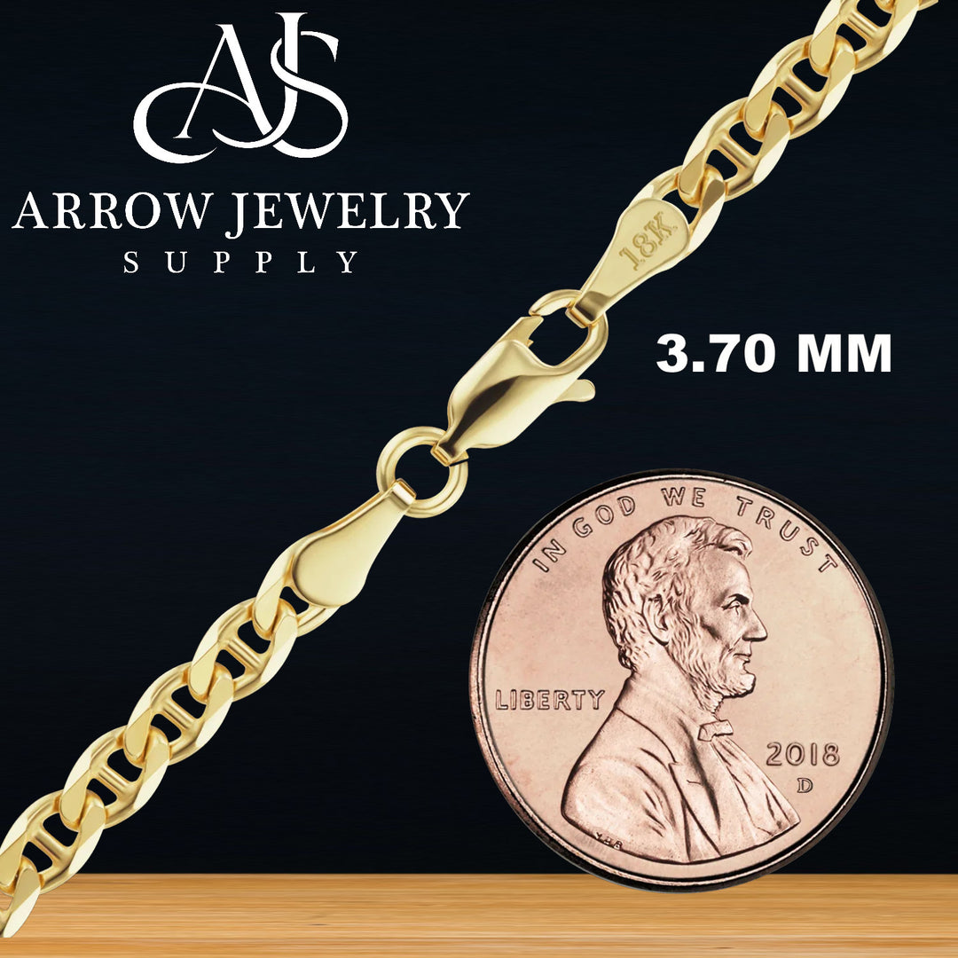 18K Yellow Solid Gold Mariner Curb Link Necklace Chain