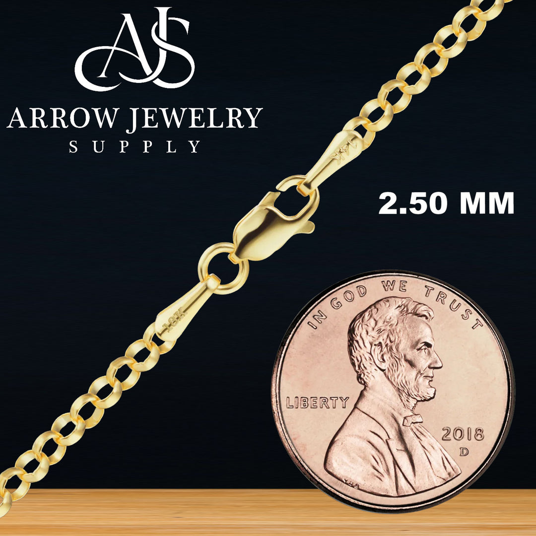 18K Yellow Solid Gold Rolo Round Links Necklace Chain