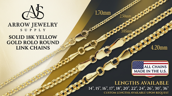 18K Yellow Solid Gold Rolo Round Links Necklace Chain