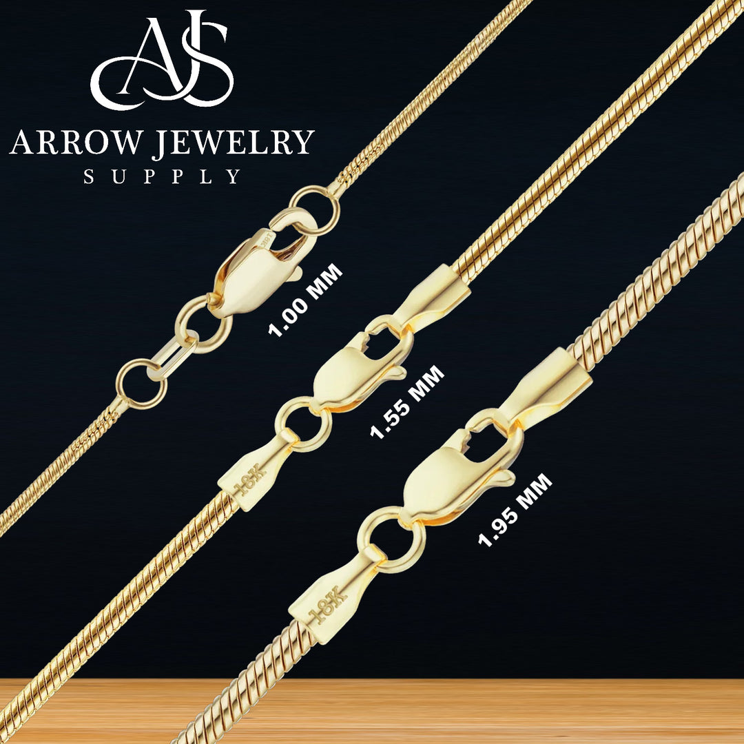 18K Yellow Solid Gold Round Snake Necklace Chain