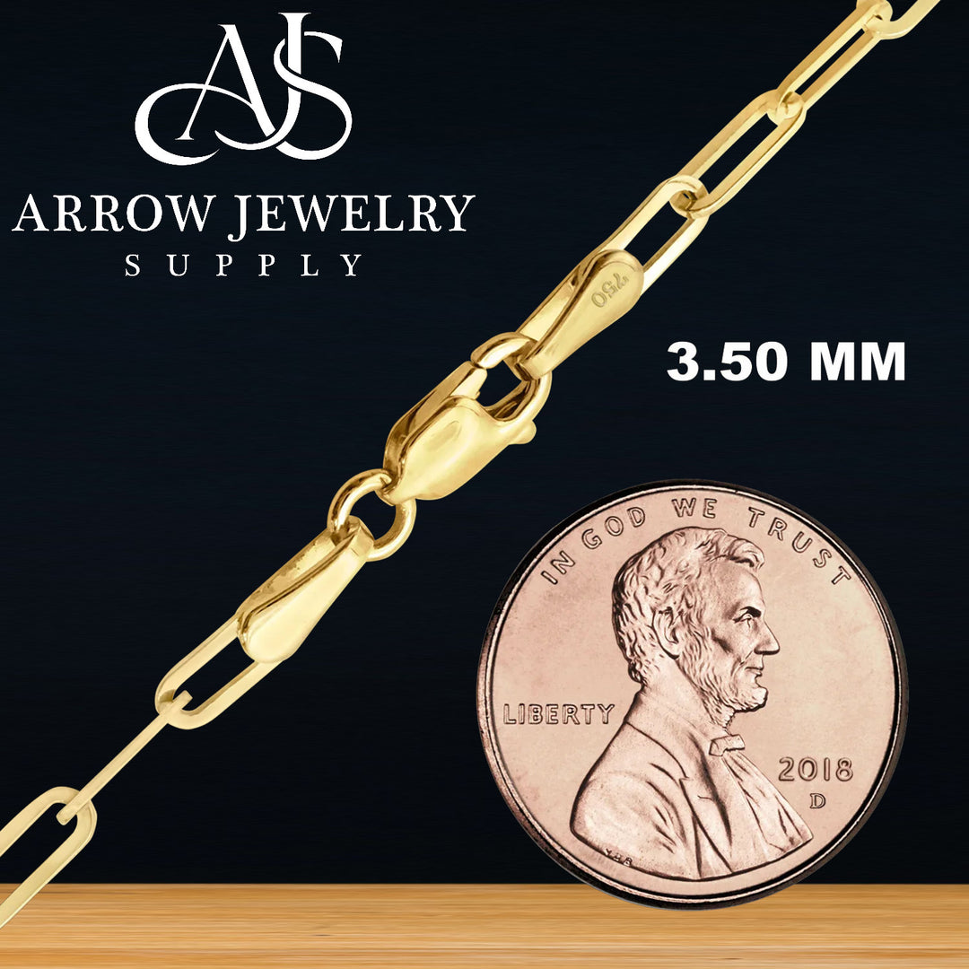 18K Yellow Solid Gold Paperclip Cable Links Necklace Chain