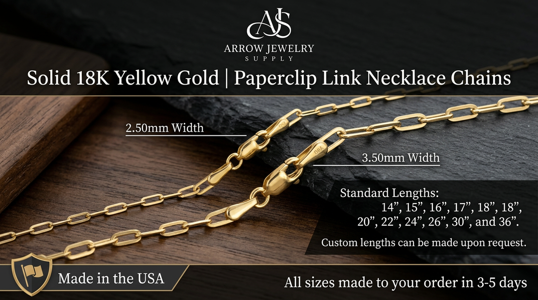 18K Yellow Solid Gold Paperclip Cable Links Necklace Chain