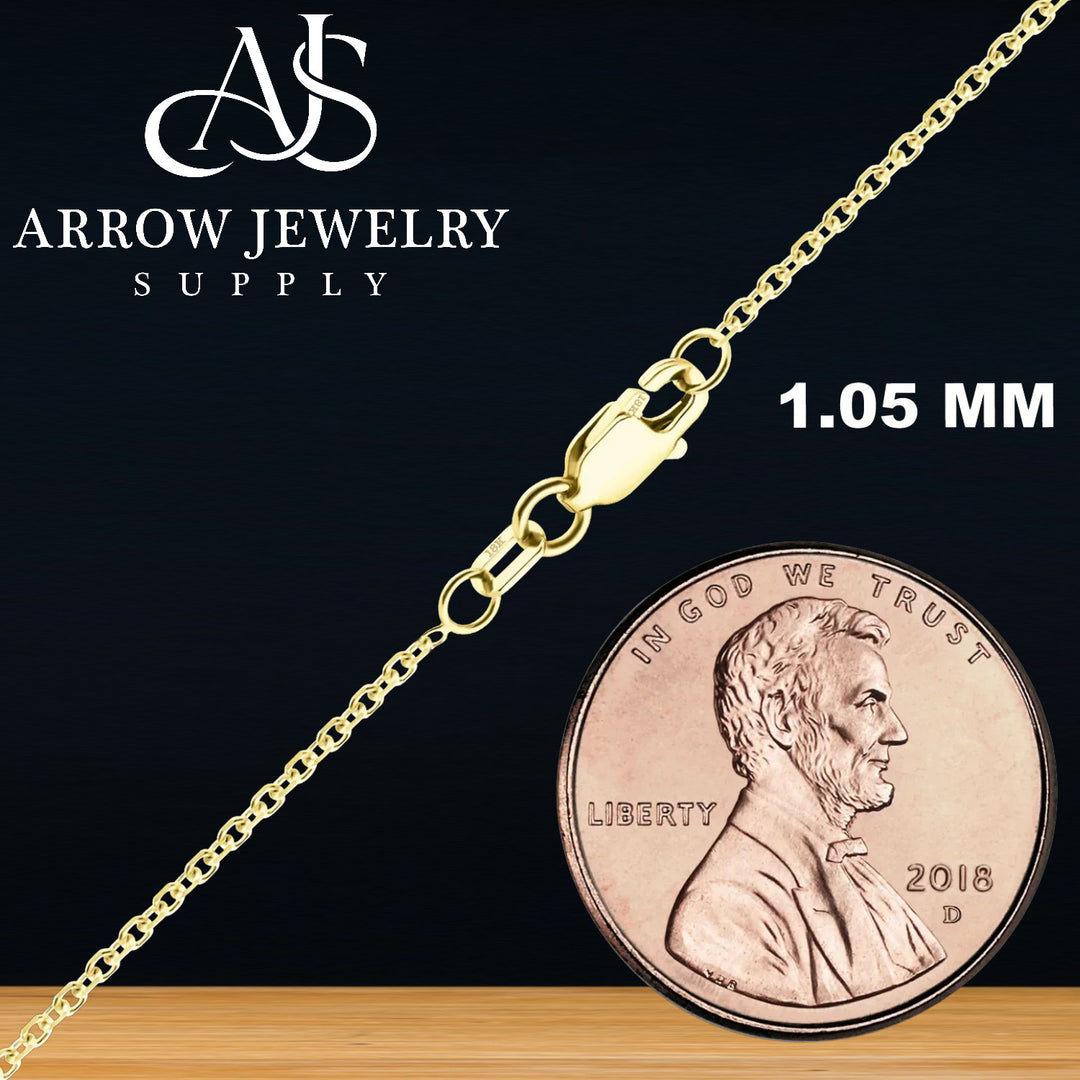 18K Yellow Solid Gold Diamond Cut Round Cable Bracelet 1.05mm, 1.5mm, 1.8mm, or 3.0mm Widths