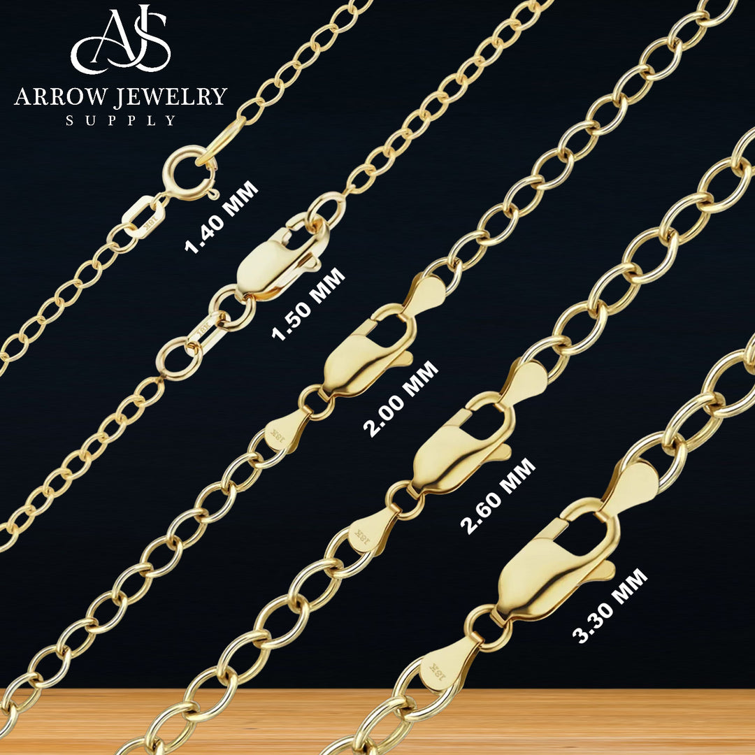 18K Yellow Solid Gold Light Round Cable Bracelets 1.4 - 3.3mm Widths