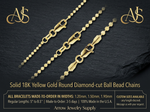 Load image into Gallery viewer, 18K Yellow Solid Gold Diamond Cut Round Ball Bead Bracelet 1.2, 1.5, and 1.9mm Widths
