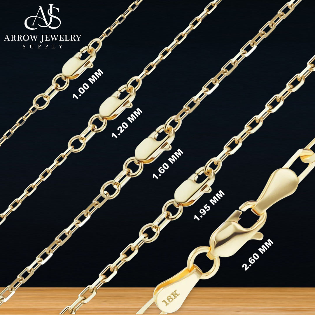 18K Yellow Solid Gold Elongated Diamond Cut Cable Bracelet