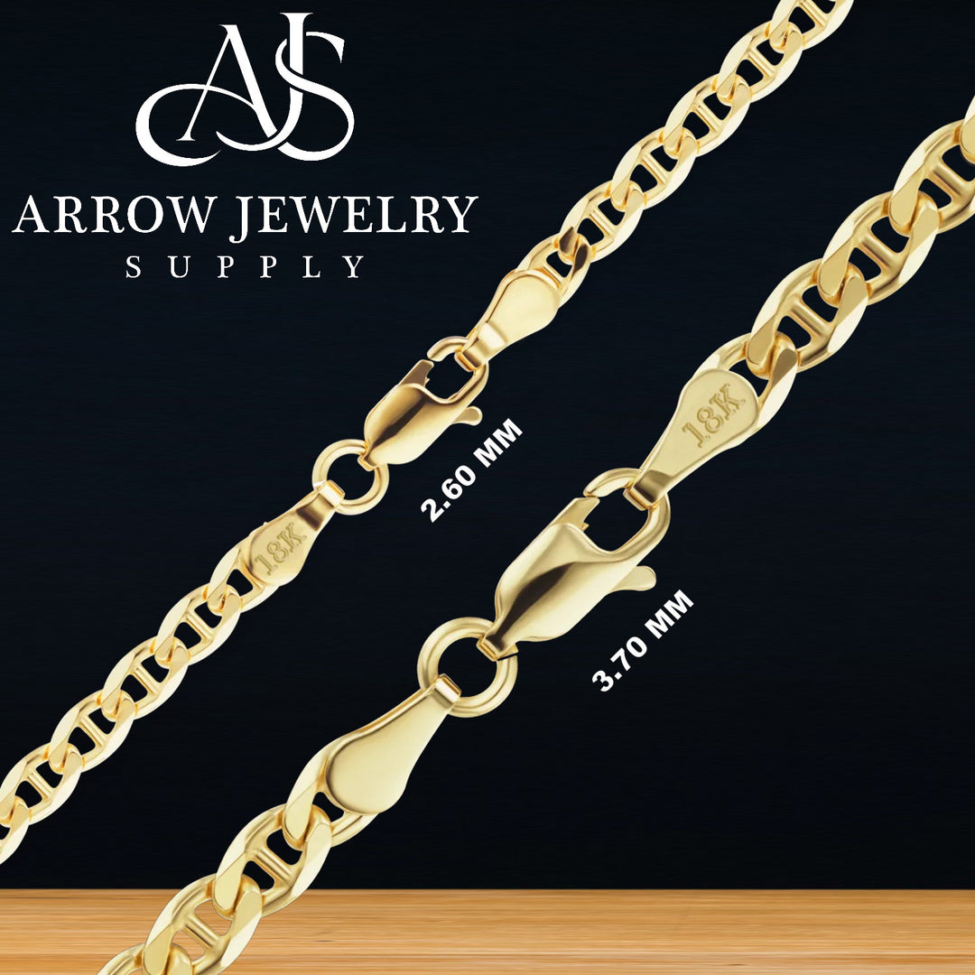 18K Yellow Gold Mariner Curb Link Chain Bracelet in 2.6mm and 3.7mm Widths