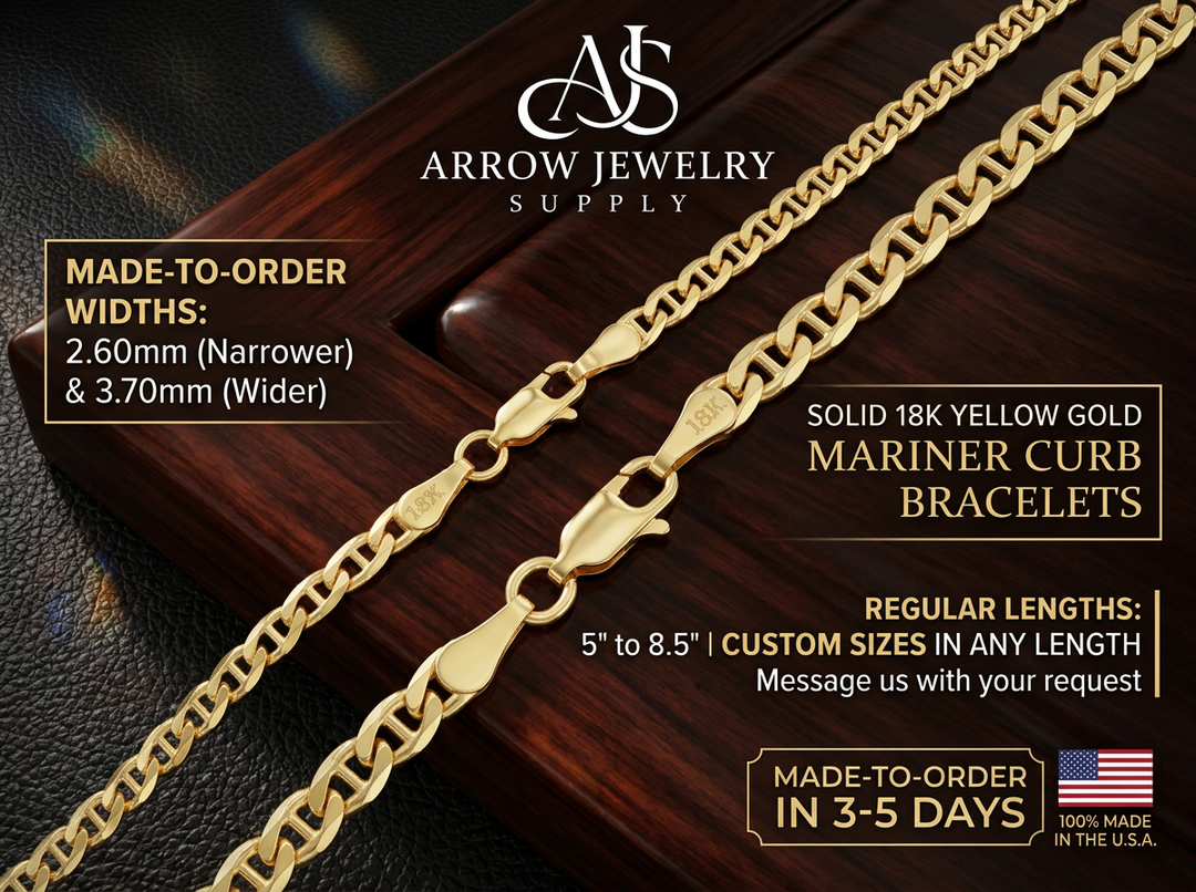 18K Yellow Gold Mariner Curb Link Chain Bracelet in 2.6mm and 3.7mm Widths