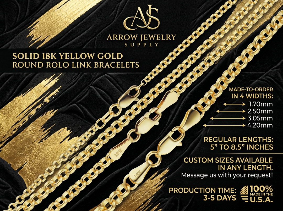 18K Solid Yellow Gold Rolo Link Bracelet