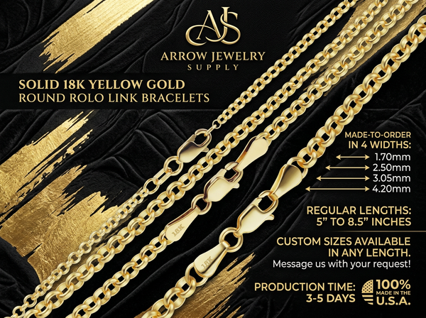 18K Solid Yellow Gold Rolo Link Bracelet