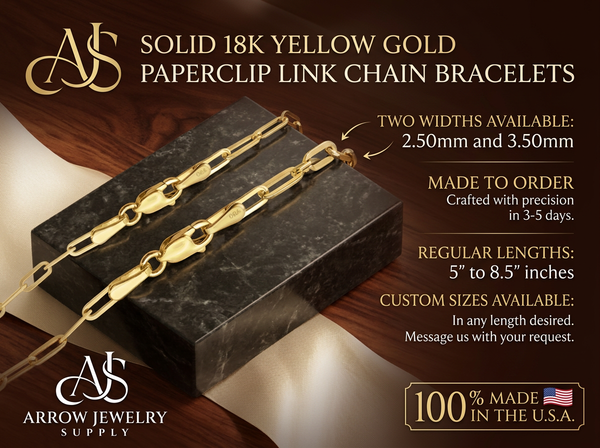 18K Solid Yellow Gold Paperclip Link Bracelet in 2.5mm and 3.5mm Widths