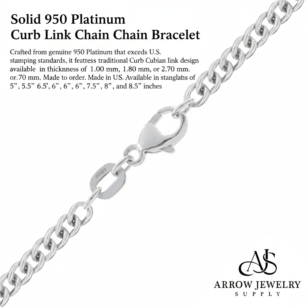 Solid 950 Platinum Curb Cuban Link Bracelet
