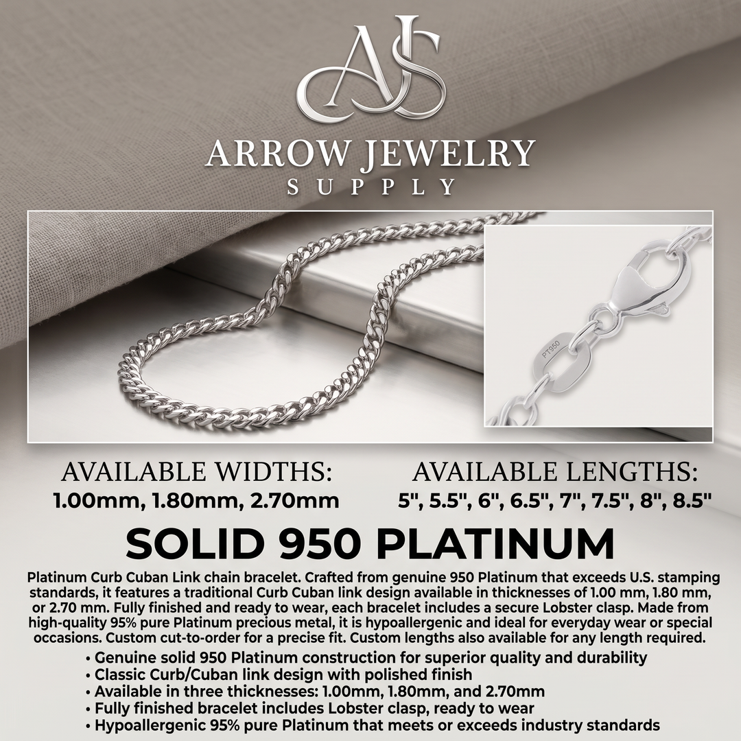 Solid 950 Platinum Curb Cuban Link Bracelet