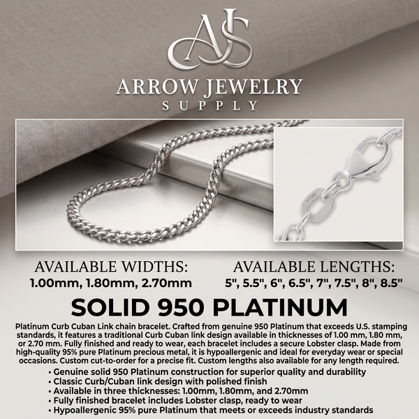Solid 950 Platinum Curb Cuban Link Bracelet