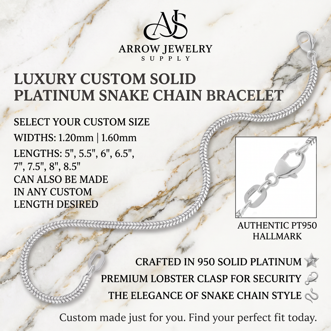 Solid 950 Platinum Round Snake Chain Bracelet