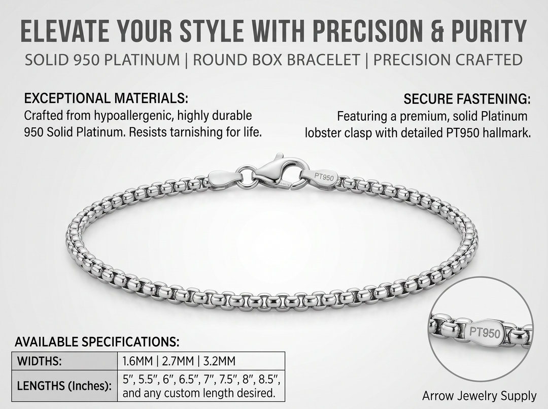 Solid 950 Platinum Round Box Bracelet