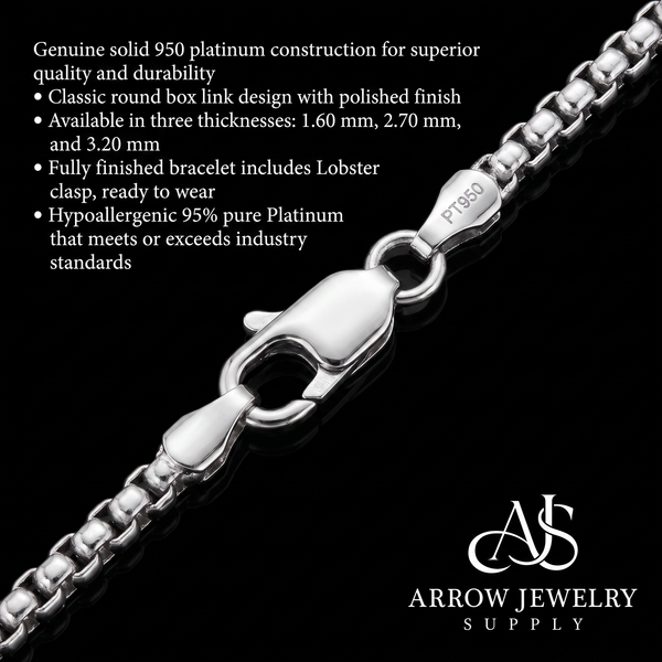 Solid 950 Platinum Round Box Bracelet